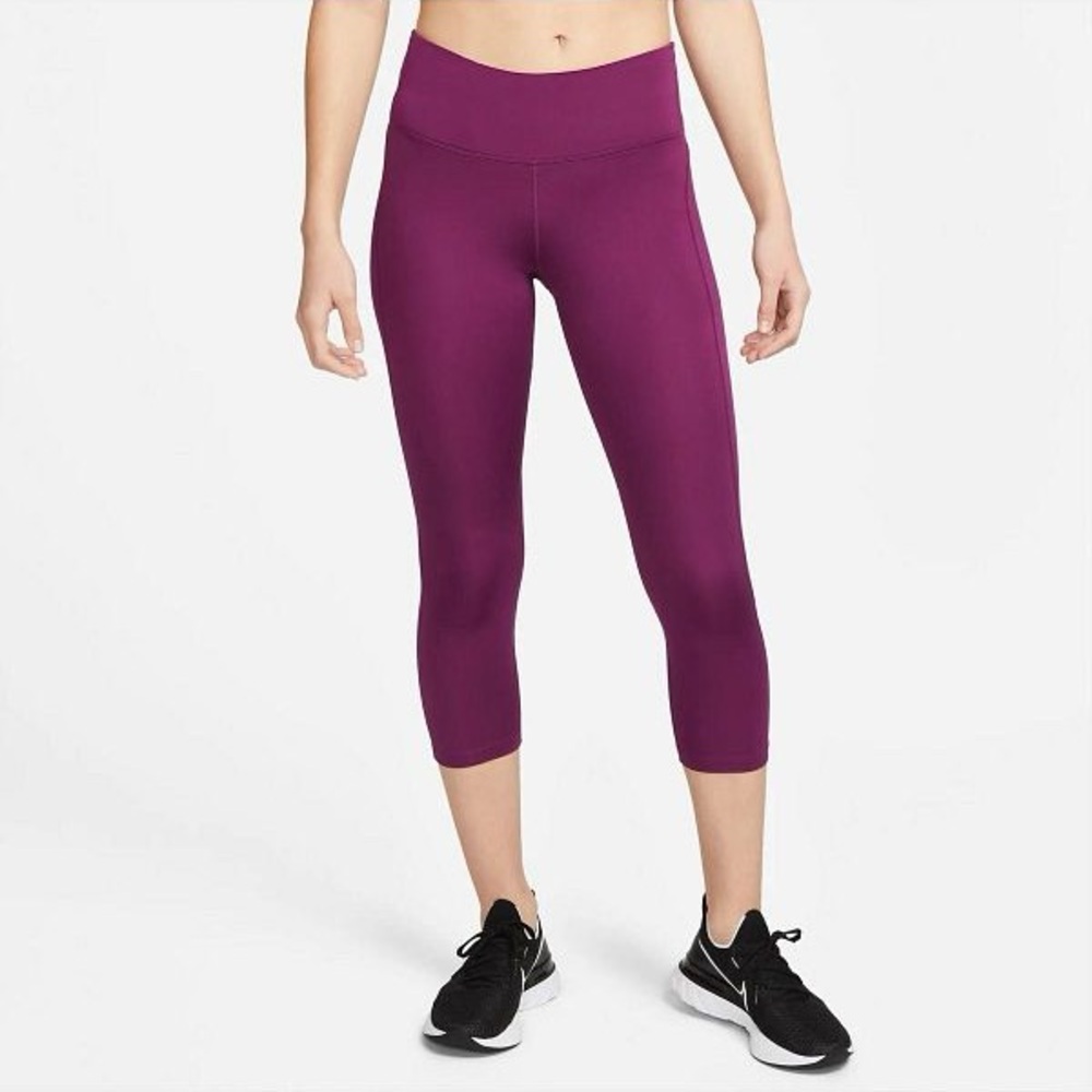 🌸3/$25 Nike Running Dri Fit Capri Crop Plum Workout Leggings with Pockets Size M